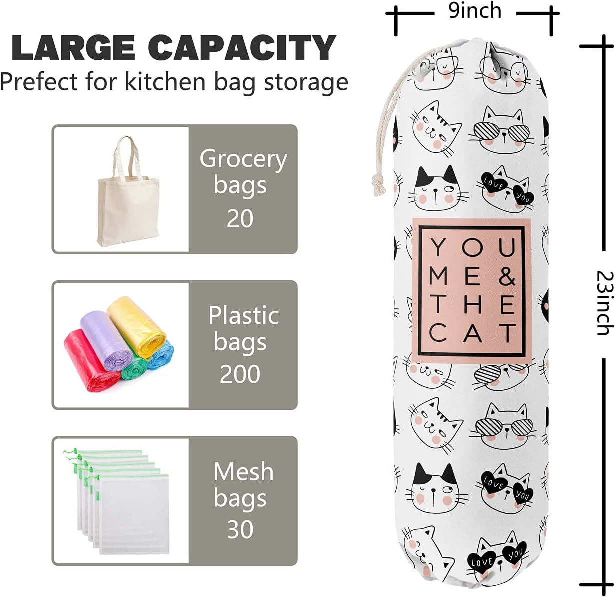 Funny You Me & The Cat, Grocery Bags Holder Organizer For Shopping Bags, Wall Mount Plastic Bags Storage Container Dispensers, Gift For The Preferred Family And Friends