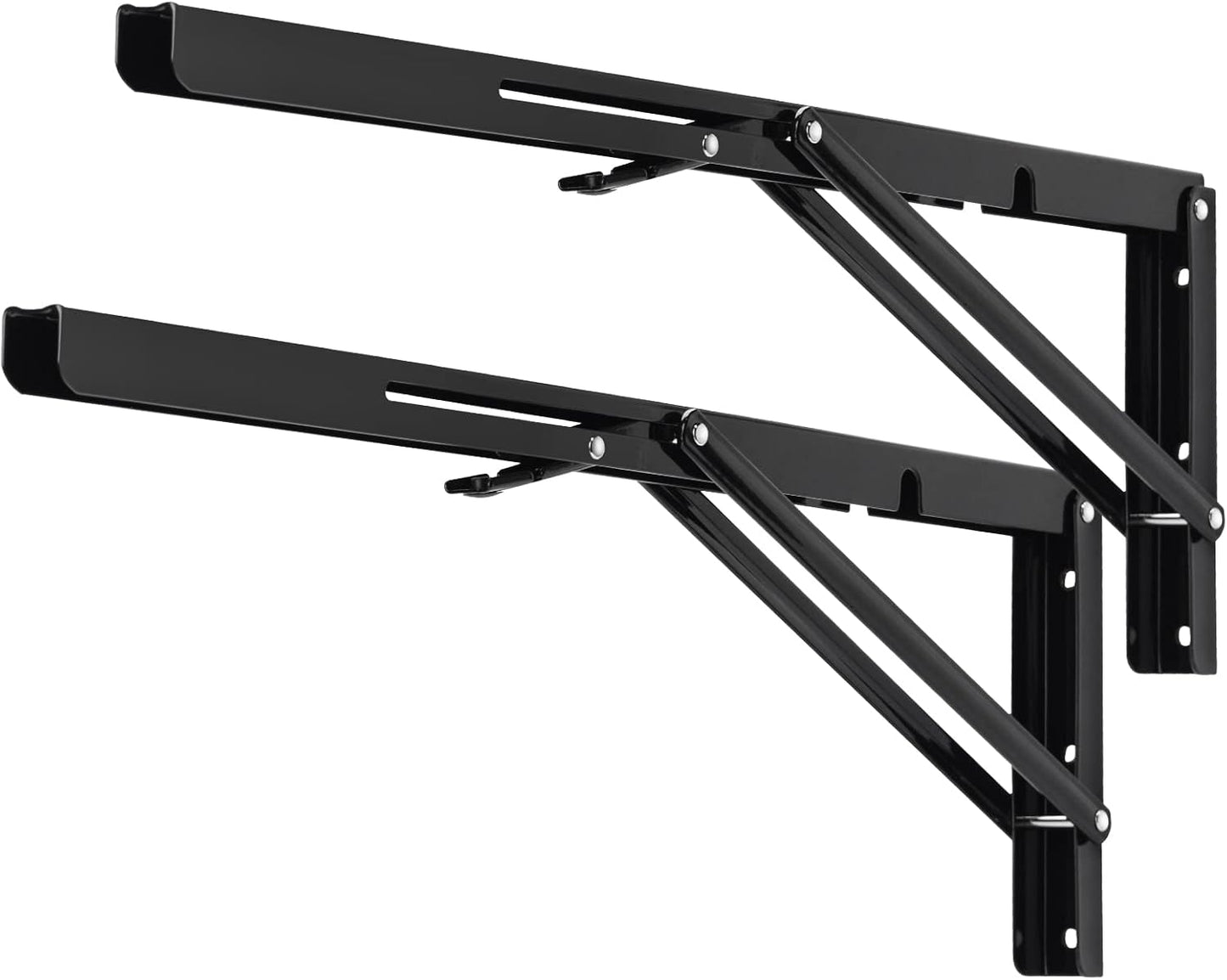 YUMORE Folding Shelf Brackets, 22 Inch Heavy Duty L Bracket, Black DIY Collapsible Shelf Bracket for Workbench Folding Table Hinge, Max Load: 330lb, Pack of 2