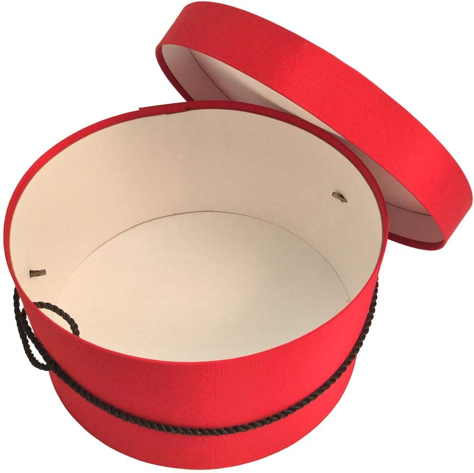 Sarah's Hat Boxes Classic Red Hat Box – 11" x 5.5" (Dia. x Ht.) Handmade in USA – Odorless Non-Toxic Adhesive, Cording Handle – Premium Storage for Hats & Accessories