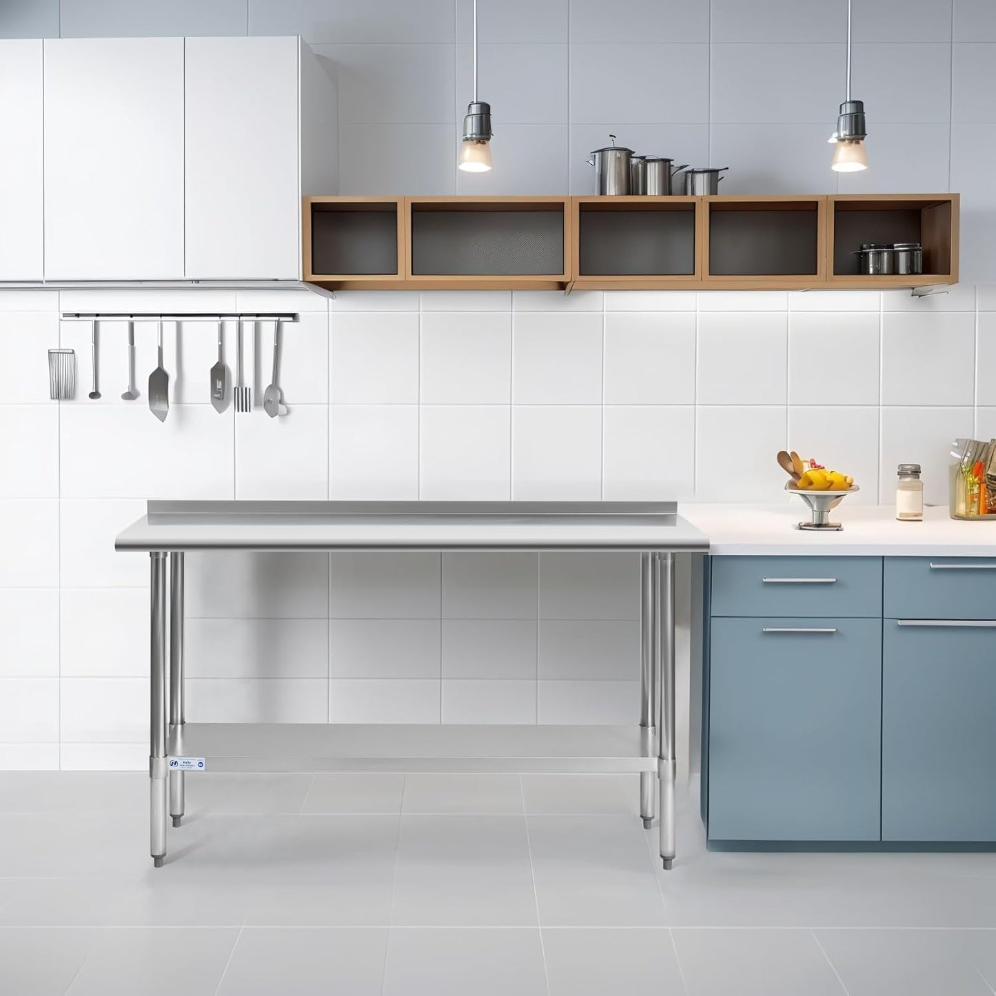 Hally Stainless Steel Table for Prep & Work 18 x 60 Inches, NSF Commercial Heavy Duty Table with Undershelf and Backsplash for Restaurant, Home and Hotel