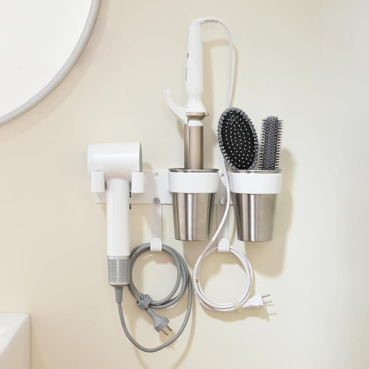 3-in-1 Hair Tool Organzier, Hair Hot Tools Wall Holder, Hair Dryer Curling Iron Holder with Cord Keeper, Hair Dryer Holder for Vanity Bathroom Powder Room