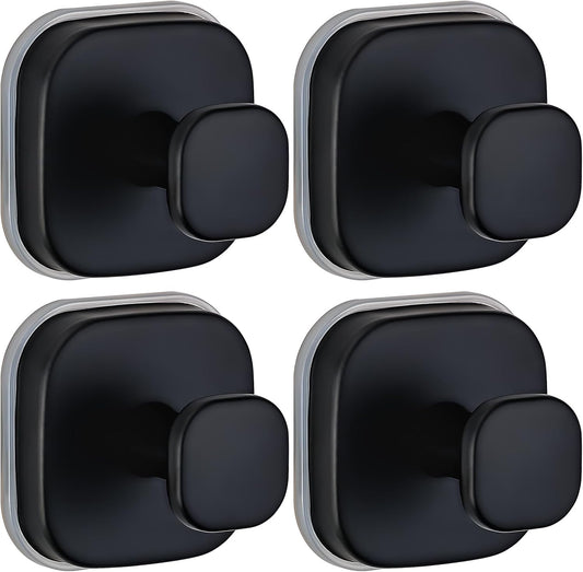 Suction Cup Hooks for Shower - Resuable Bathroom Hooks for Towels, Robes & Loofah - No-Drill Mounting on Kitchen,Walls,Metal,Glass,Mirrors,Tile & Smooth Non-Porous Surfaces (4, Matte Black)