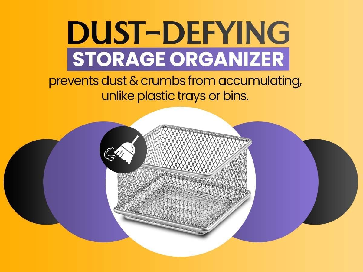 YBM HOME Silver Mesh Drawer Cabinet and or Shelf Organizer Bins, School Supply Holder Office Desktop Organizer Basket (2, 3x3x2 Inch)