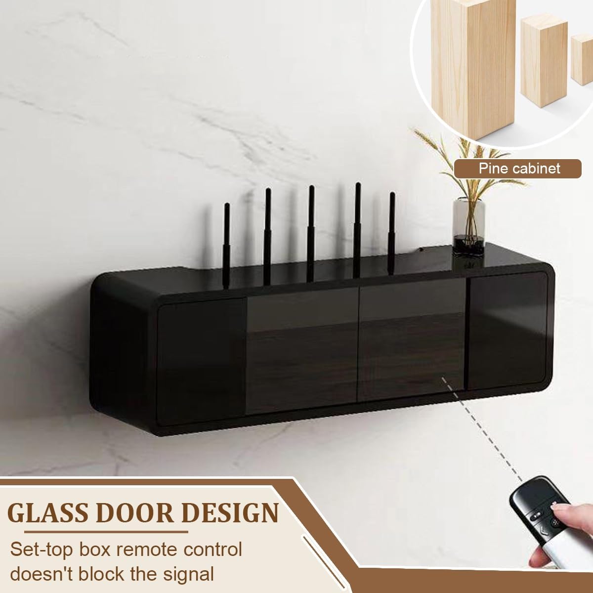Wall Mounted WiFi Router Hidden Box Storage Cabinet, Router Shelf WiFi Box Hider with Glass Door, Great Heat Dissipation, for Bedroom Living Room, Office and Home(White,80CM/31.4IN)
