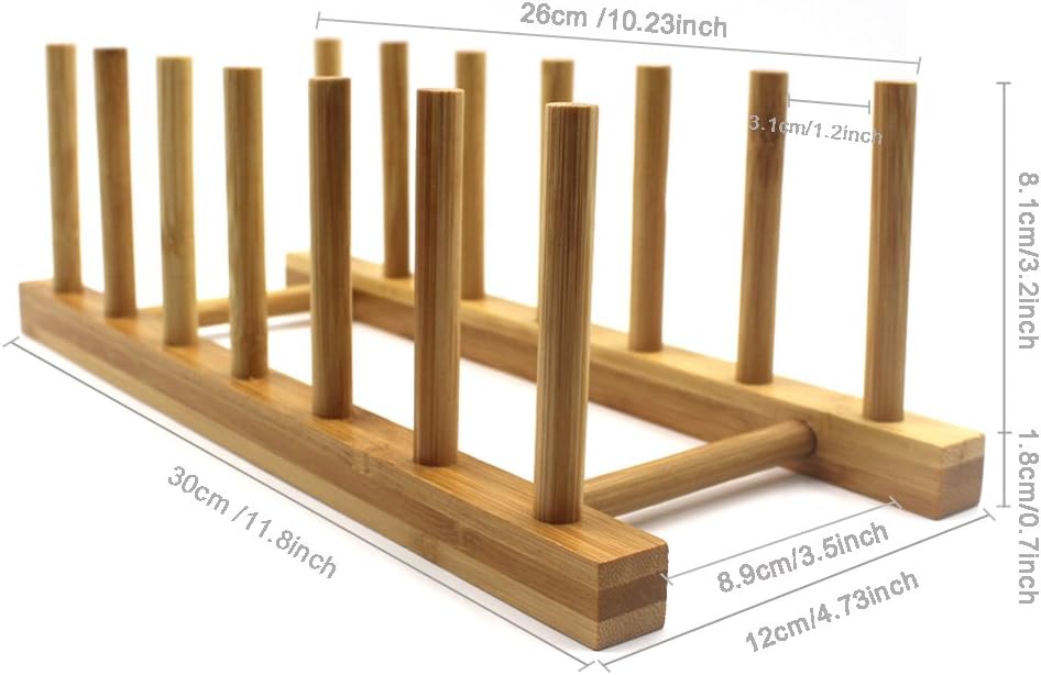 INNERNEED Bamboo Wooden Plate Racks Dish Stand Holder Kitchen Storage Cabinet Organizer for Dish/Plate/Bowl/Cup/Pot Lid/Cutting Board (Pack of 4)