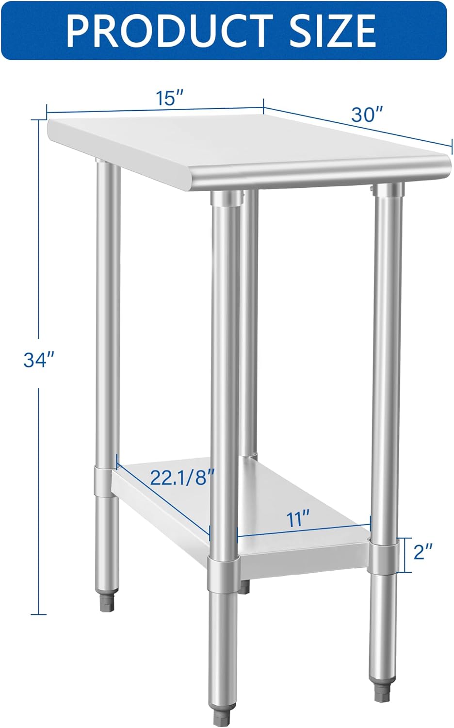 HARDURA Stainless Steel Work Table Commercial 30×15 Inches Kitchen Prep Table and Heavy Duty Commercial Workbench NSF 430 with Undershelf and Galvanized Legs