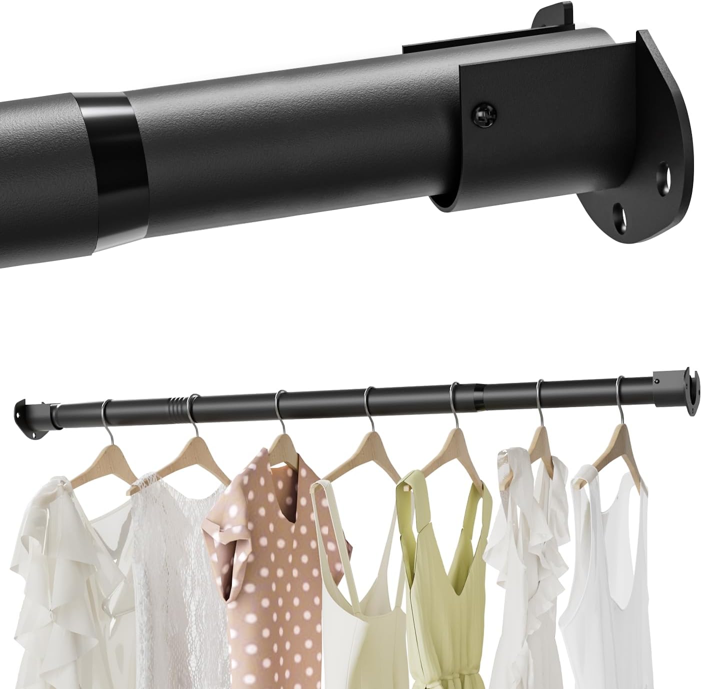 Closet Rods for Hanging Clothes, 16.5 to 74 Inches Adjustable Metal Closet Rod, Heavy Duty Clothes Hanging Rod for Closet Wardrobes Laundry