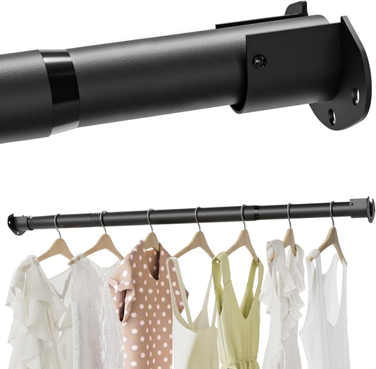Closet Rods for Hanging Clothes, 16.5 to 88 Inches Stepless Adjustable Closet Rod, Heavy Duty Clothes Hanging Rod for Closet Wardrobes Laundry