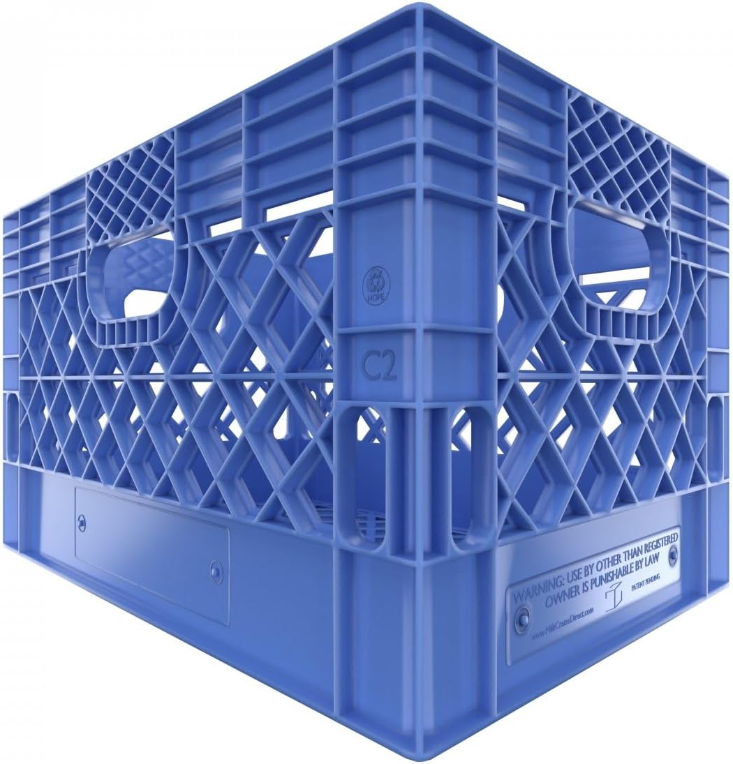 Heavy Duty Plastic Storage Milk Crates, Stackable Utility Organizer Bins, 19x11x13 Inches, 6 Pack, Made in USA, 24 Qt/6 Gallon Capacity (Blue)