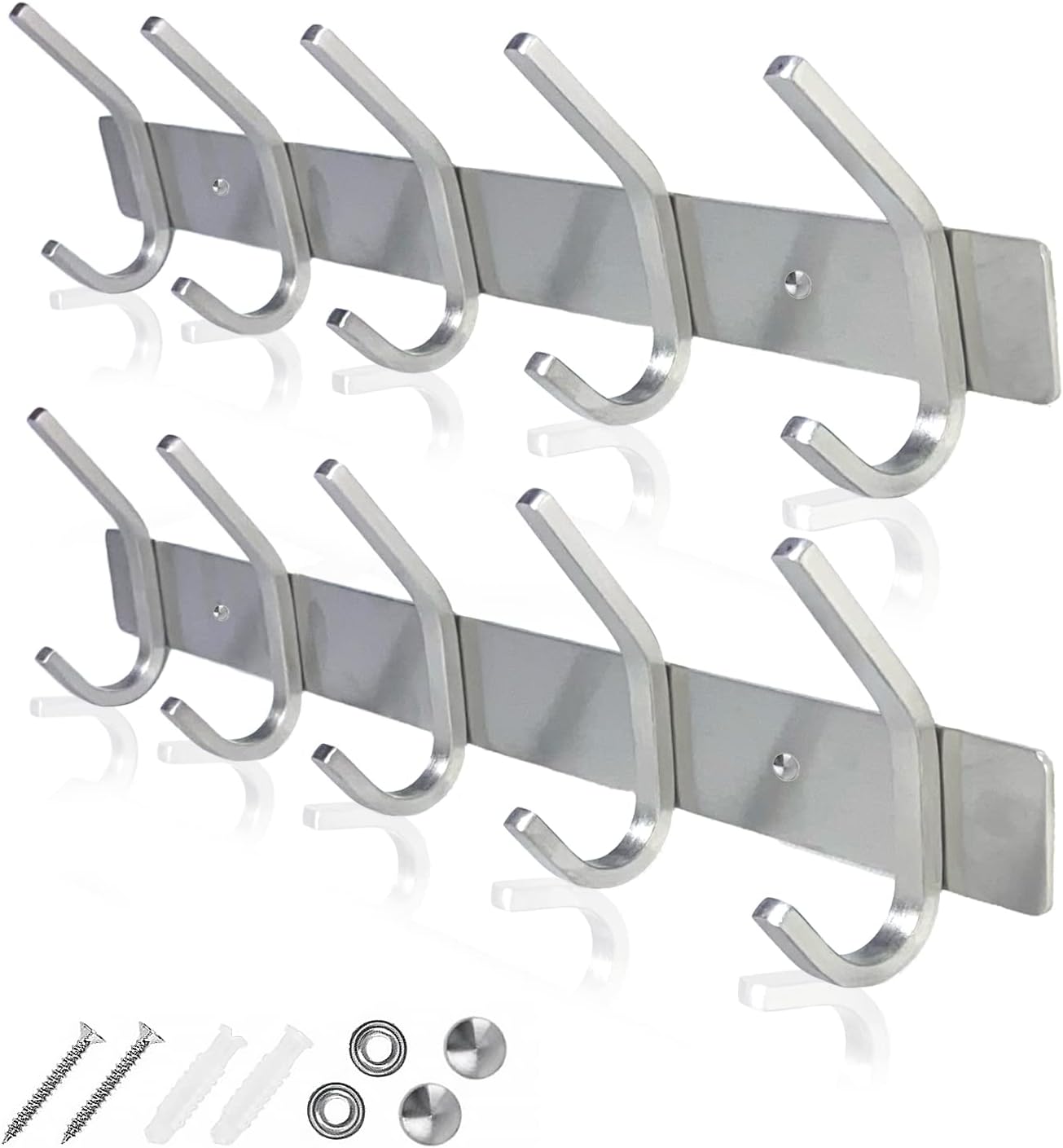GlazieVault Coat Rack Wall Mount - Stainless Steel (2 Pack) - Heavy Duty Hooks for Hat, Towel, Robes, Jacket, Clothes - Bathroom, Entryway Hanger