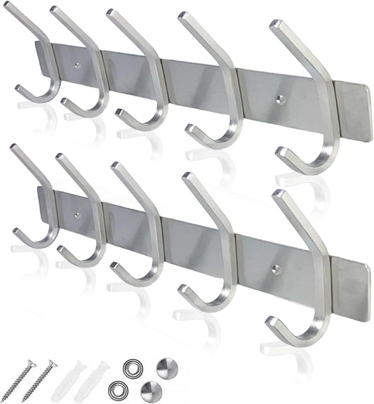 GlazieVault Coat Rack Wall Mount - Stainless Steel (2 Pack) - Heavy Duty Hooks for Hat, Towel, Robes, Jacket, Clothes - Bathroom, Entryway Hanger