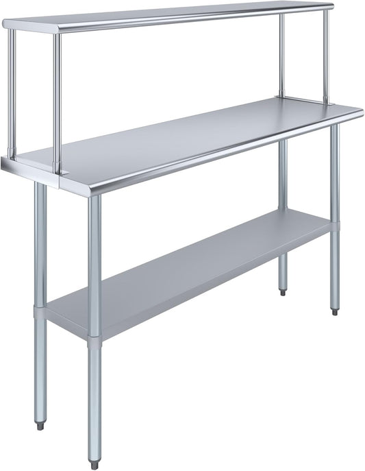 Stainless Steel Work Table with Wide Single Tier Overshelf | Metal Kitchen Prep Table & Shelving Combo (18" x 60" Work Table + 12" Overshelf)