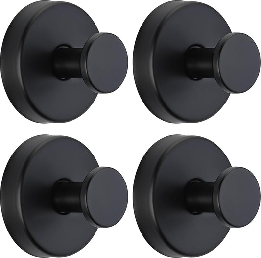Suction Cup Hooks for Shower No-Drill Bathroom Hooks for Towels, Robes, Loofah Mountable on Bathroom Walls, Kitchen, Glass, Mirrors, Tile and Smooth,Non-Porous Surfaces (4, Matte Black)