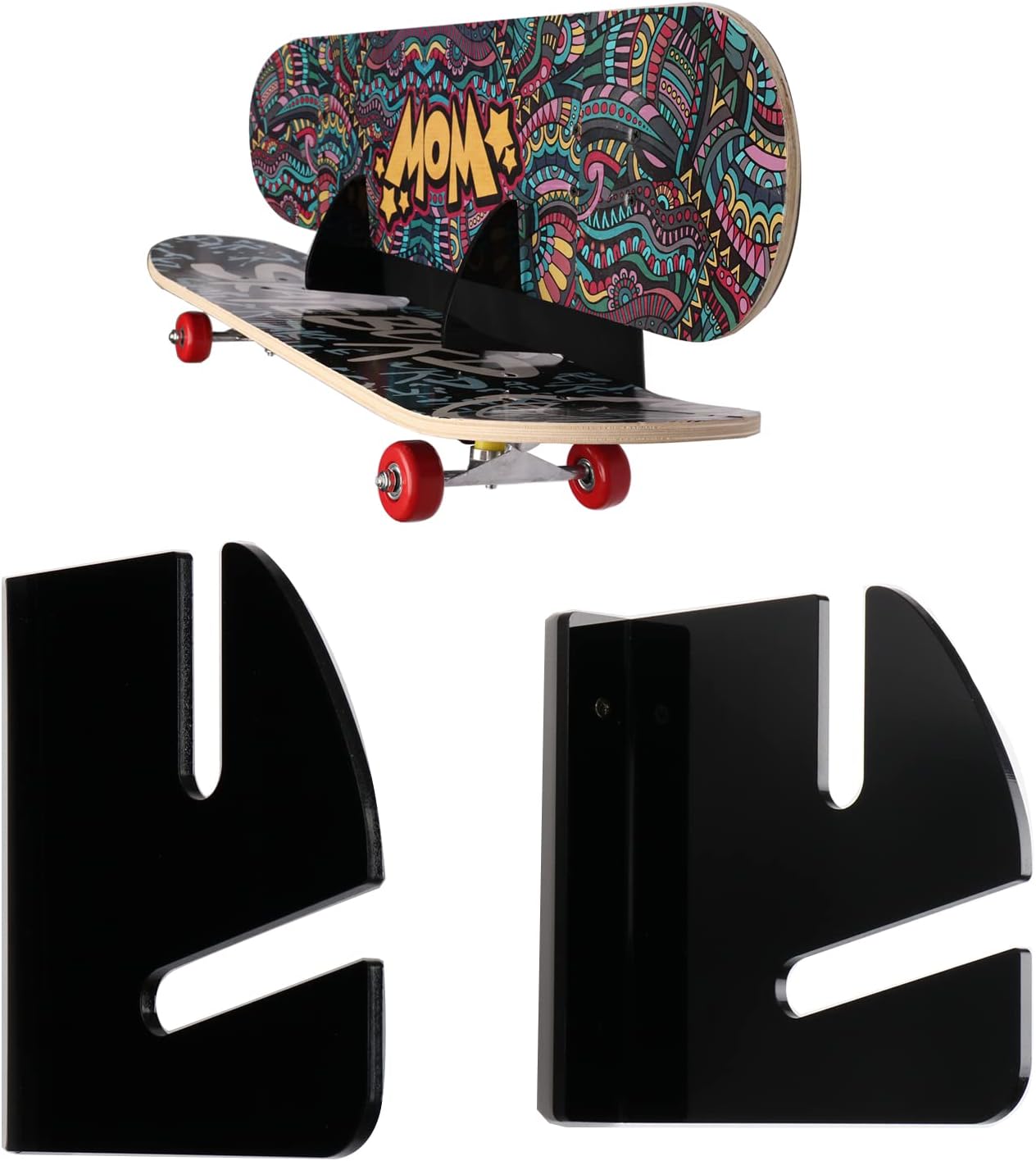 Skateboard Rack Wall Mount Double Layer Skateboard Display Rack Wall Mount Skateboard Shelf Skateboard Storage Rack Skateboard Deck Display Rack Skateboard Holder Wall (Black 1 Pair)