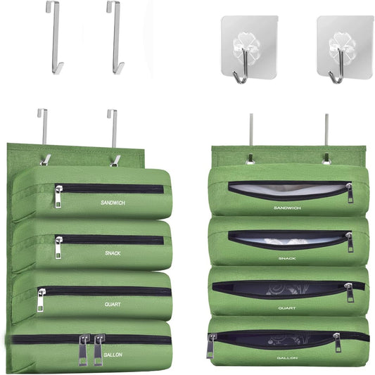 Zipper Bag Organizer Compatible with Gallon, Quart, Sandwich & Snack Food Storage Bag, Kitchen Plastic Bag Storage Organizer for Kitchen RV Camper