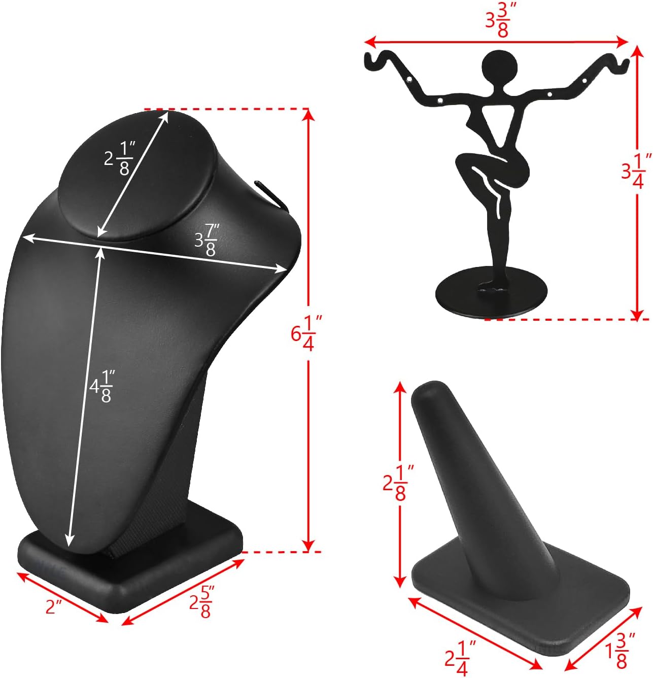 MOOCA Jewelry Display Set, Necklace Display Bust, Earring Organizer, Ring Holder Stand for Showcase and Store, Premium Fabric