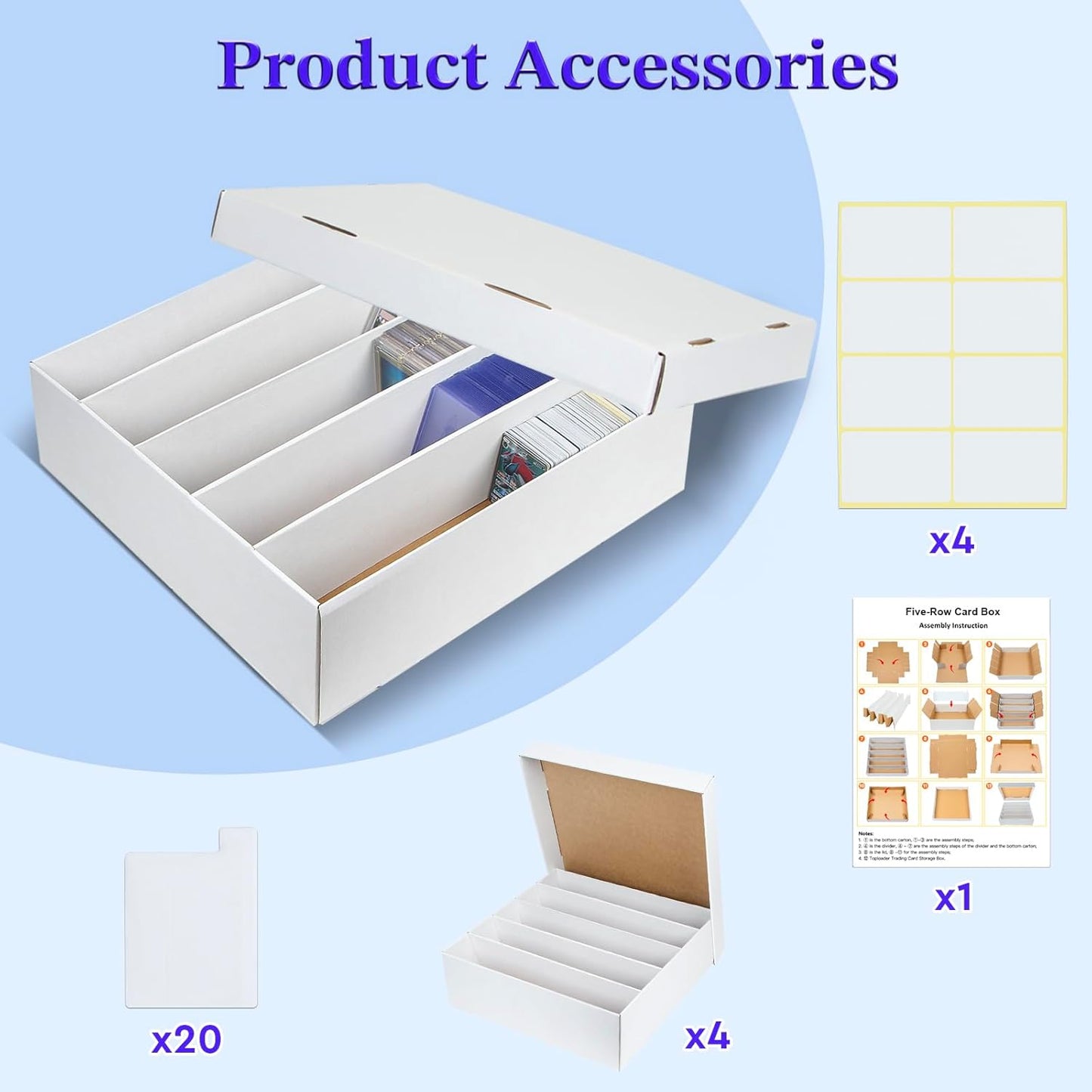 4 Pack Trading Card Storage Box - 5 Rows, Cardboard Storage Box holds 1100+ Top Loaders, Graded Card Holder Organizer Case fits PSA/HGA Slabs