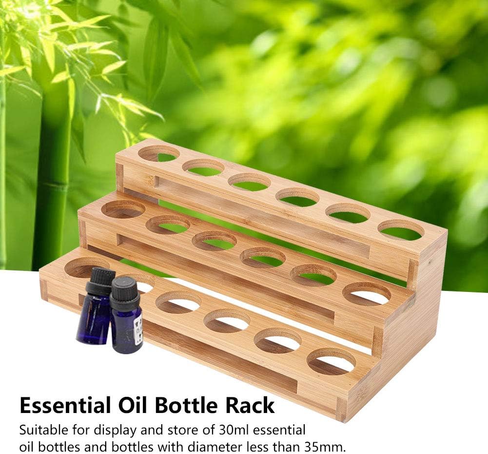3 Tier Essential Oil Holder Stand, 1.4in Hole Diameter Wood Cosmetic Storage Organizer Rack, Makeup Display Stand for 18 Bottles