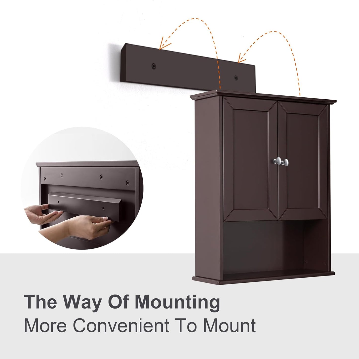 Bathroom Wall Cabinet Expresso Over Toilet Storage - 24x30 in Above Toilet Wood Medicine Cabinet with Adjustable Shelf & 2 Door Mounted Wall Cabinet
