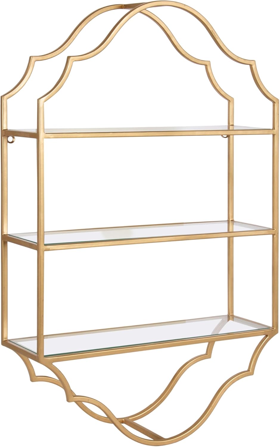 Kate and Laurel Leanna Scalloped Three-Tiered Wall Shelf, 20 x 32, Gold, Decorative Floating Shelf Storage and Wall Organizer for Bathroom Over Toilet Storage or Display
