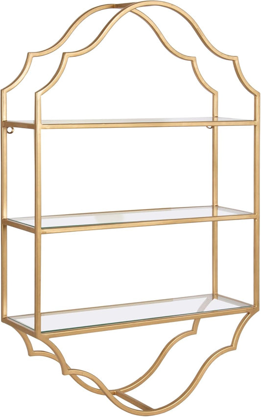 Kate and Laurel Leanna Scalloped Three-Tiered Wall Shelf, 20 x 32, Gold, Decorative Floating Shelf Storage and Wall Organizer for Bathroom Over Toilet Storage or Display