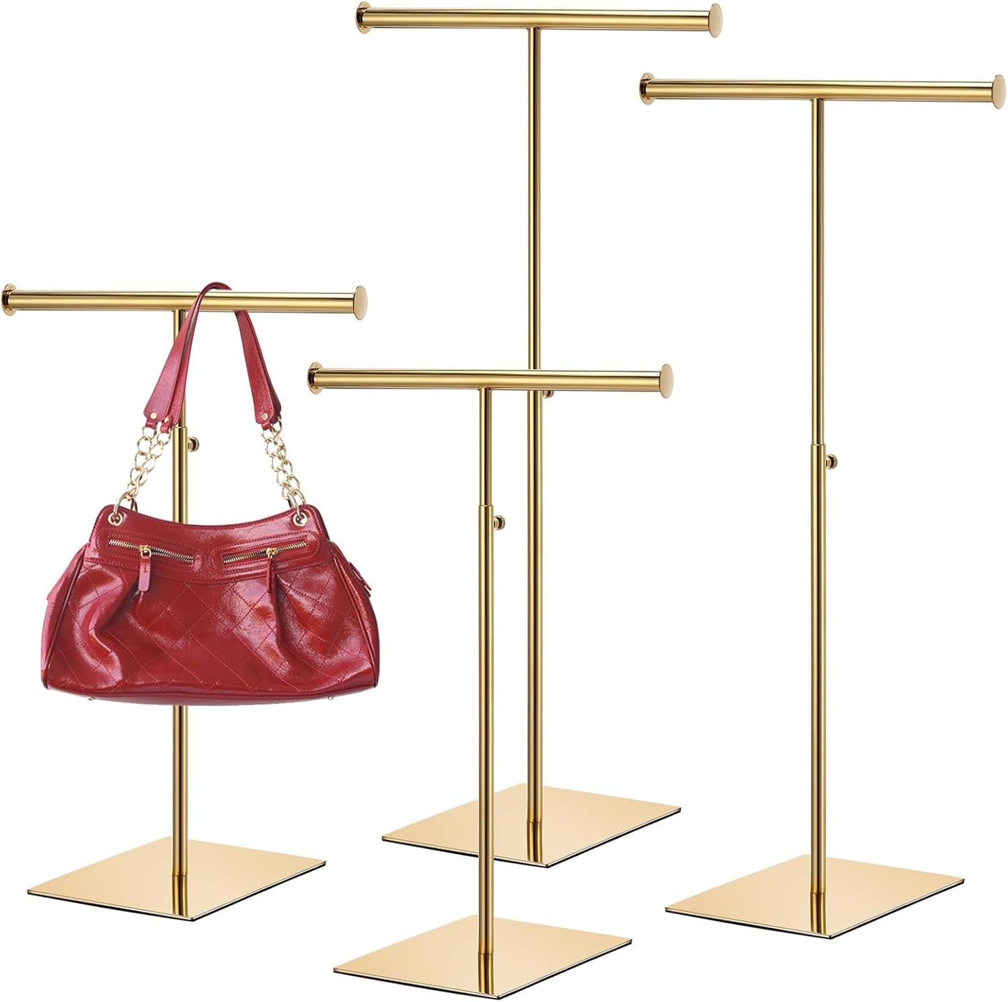 Leinuosen 4 Pcs T Shaped Purse Display Stand Necklace Display Stand Tabletop Adjustable Height Purse Hanger Rack