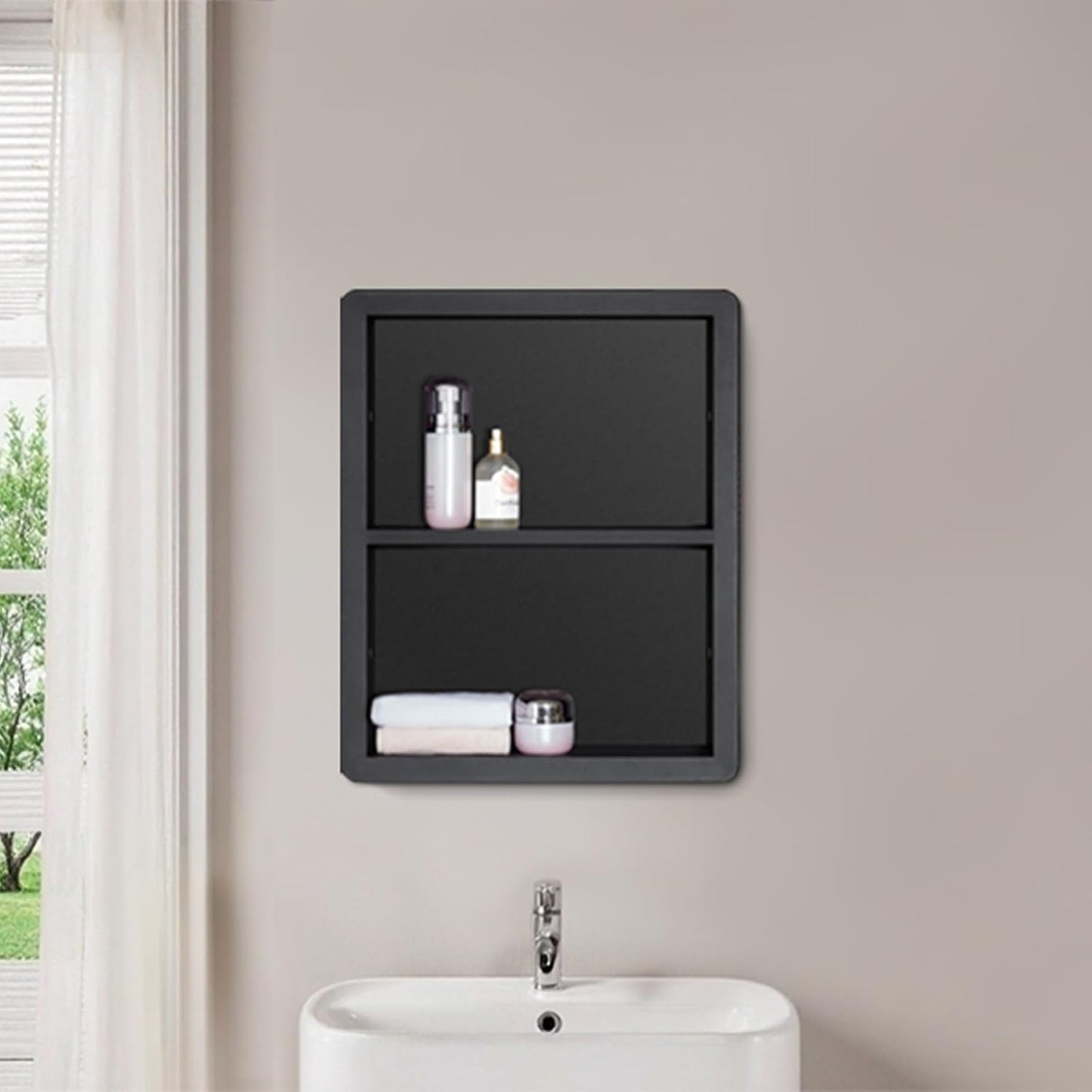 Shower Niche 14x18, Recessed Medicine Cabinet Without Mirror, 304 Stainless Steel Bathroom Storage Cabinet with Shelf, Waterproof Wall Niche for Bathroom in Matte Black