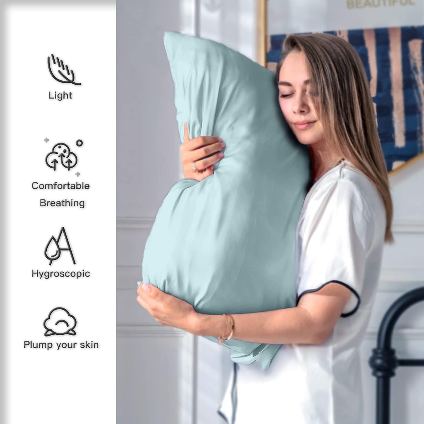 Natural Mulberry Silk Pillowcase for Hair and Skin Queen Size 20"X30" Case with Hidden Zipper Soft Breathable Smooth Cooling Pillow Covers for Sleeping(Haze Blue,1Pcs)
