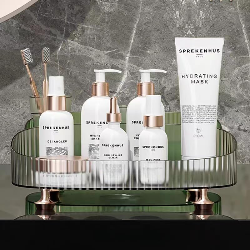 Makeup Perfume Organizer, Vanity Tray, Cosmetic Skincare Tray, Countertop Organizer for Bathroom, Clear