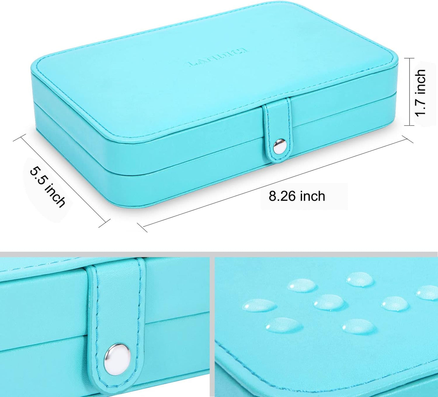 LANDICI Small Jewelry Box for Women Girls, PU Leather Travel Jewelry Organizer Case, Portable Jewellery Storage Holder Display for Ring Earrings Necklace Bracelet Bangle Watch Men Kids Gift, Lake Blue