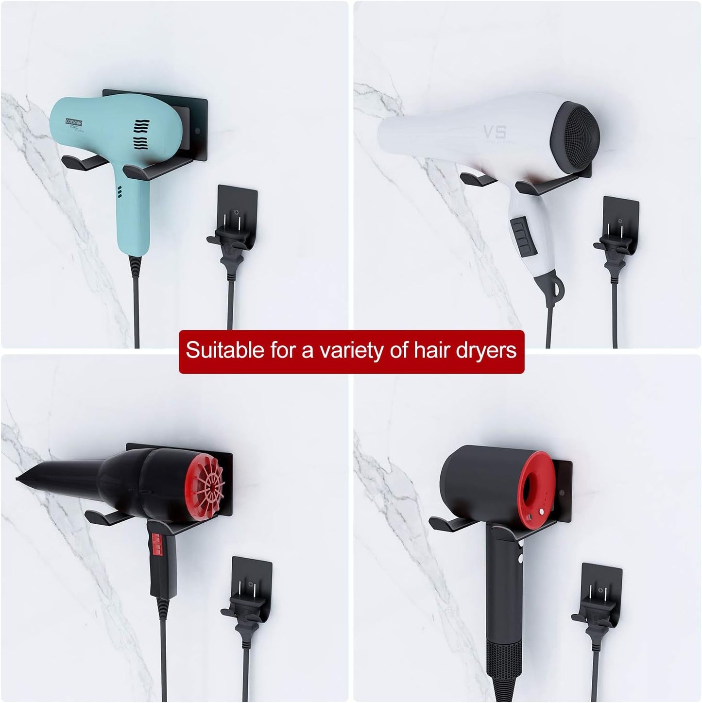 FLE Hair Dryer Holder, Blow Dryer Holder Wall Mounted Fit for Most Hair Dryers