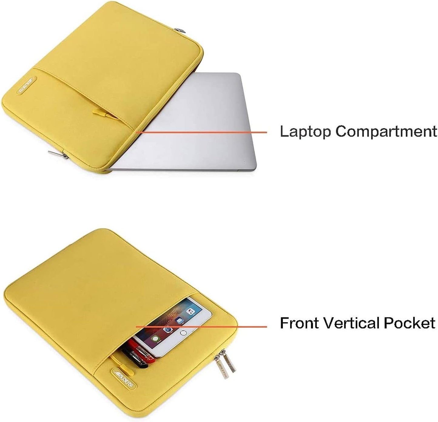 MOSISO Laptop Case 13.3 inch, 13-13.3 inch Laptop Sleeve Compatible with MacBook Air/Pro 13/Pro 14 M5 M4 M3 M2 M1, HP Dell ASUS Lenovo,Polyester Vertical Computer Sleeve Bag with Pocket, Yellow