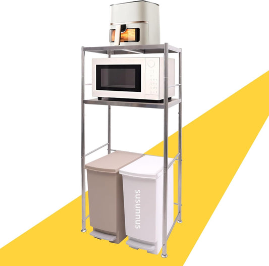 susunnus Stainless Steel Shelf,Kitchen Storage Shelves,Microwave Shelf,Mini Fridge Shelves,Adjustable Layers,Open Lower Tier,Laundry Room, Repository (2tier(23.6x15.7x53.1in))