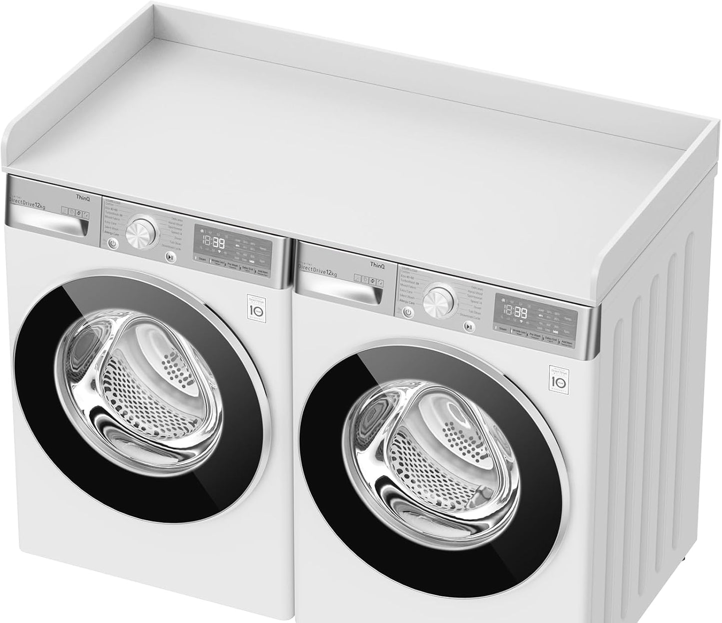 Washer Dryer Countertop, 27.5" D x 54" W Washer and Dryer Topper Covers with Edge Rails, Wood Laundry Room Countertop Shelves for Laundry Room Organization and Storage (White)