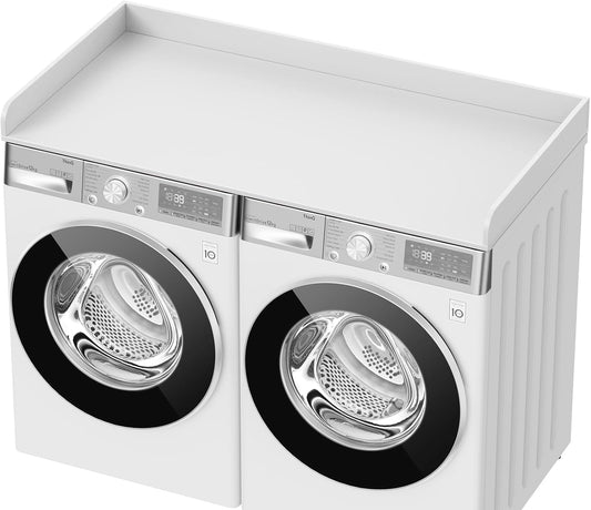 Washer Dryer Countertop, 27.5" D x 54" W Washer and Dryer Topper Covers with Edge Rails, Wood Laundry Room Countertop Shelves for Laundry Room Organization and Storage (White)