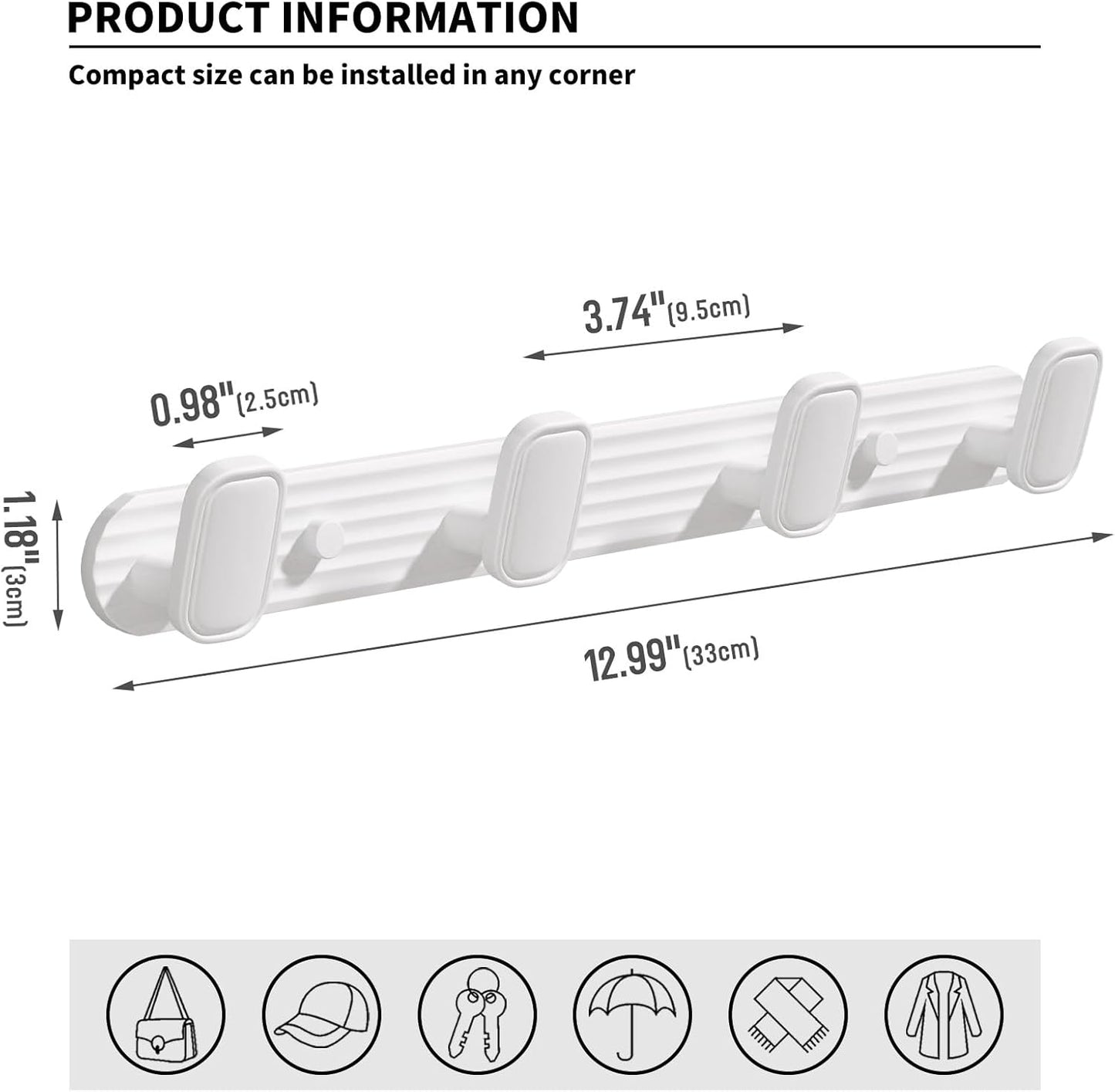 Coat Rack Wall Mount White, 4 Hooks Rack Metal Coat Hanger Wall for Hanging Hat Purse and Robes, Towel Hook for Bathrooms and Entryway (1 Pack)
