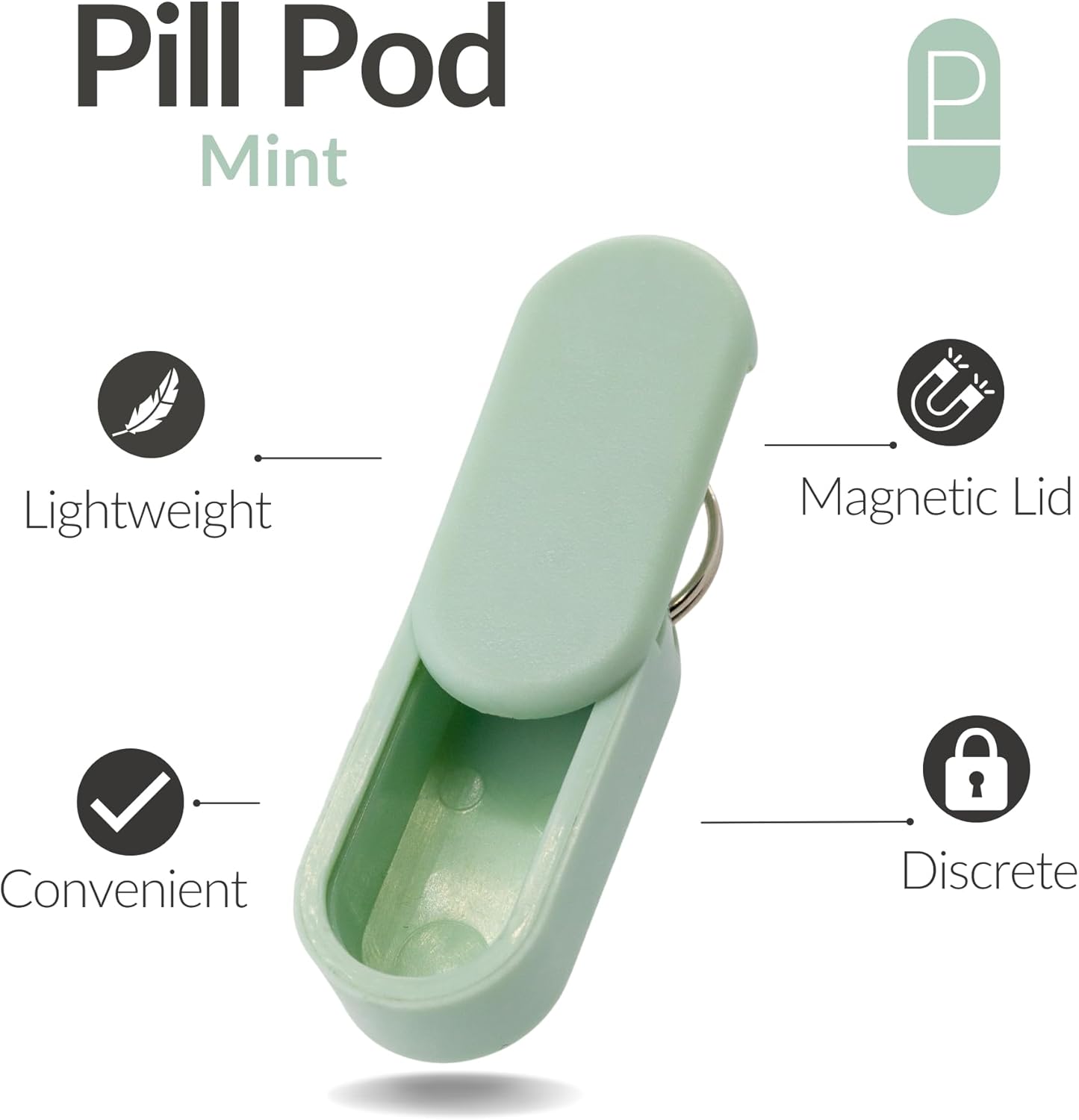 Keychain Pill Holder Single Pack – Lightweight Magnetic Pill Organizer for Daily Medication Storage, Portable Micro Pill Case for Travel, Durable and Discreet (Mint)