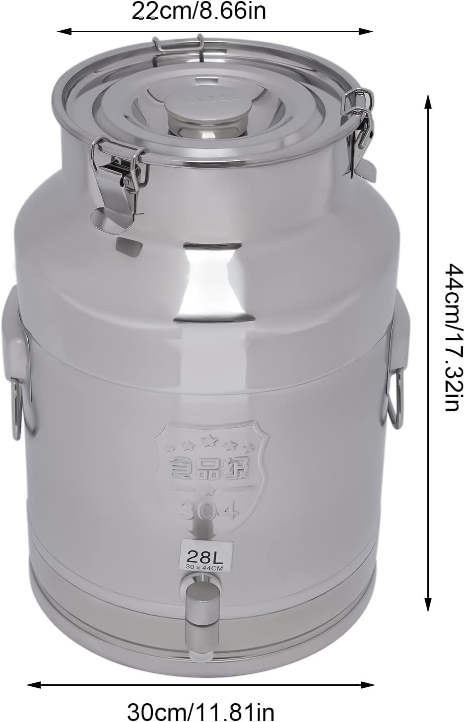 7.4Gallon Milk Can,Milk Bucket Wine Oil Rice Pail Bucket Milk Can 304 Stainless Steel Tote Jug with Sealed Lid and Spigo,For Storing Ghee, Milk, Wine,Wheat,Beans,Tea Leaves,Grains