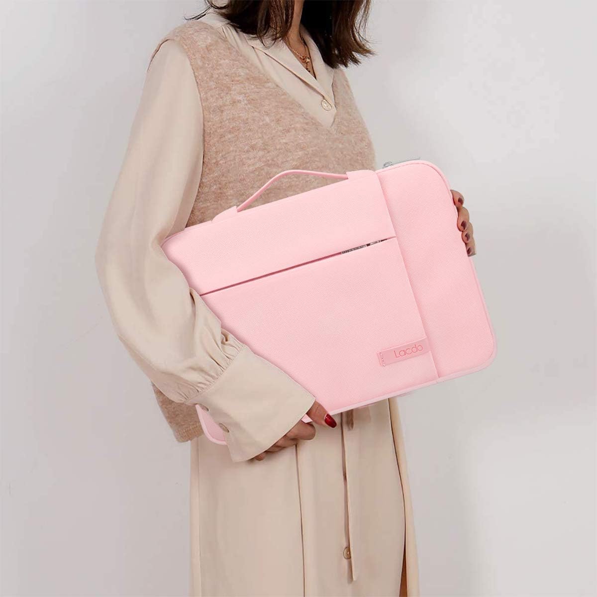 Lacdo 360° Protective Laptop Sleeve Case for 15 inch New MacBook Air M4 A3241 2025, M3 A3114, M2 A2941 2024-2023, 15 inch MacBook Pro A1990 A1707, Dell XPS 15 Plus Computer Bag, Water-Resistant, Pink
