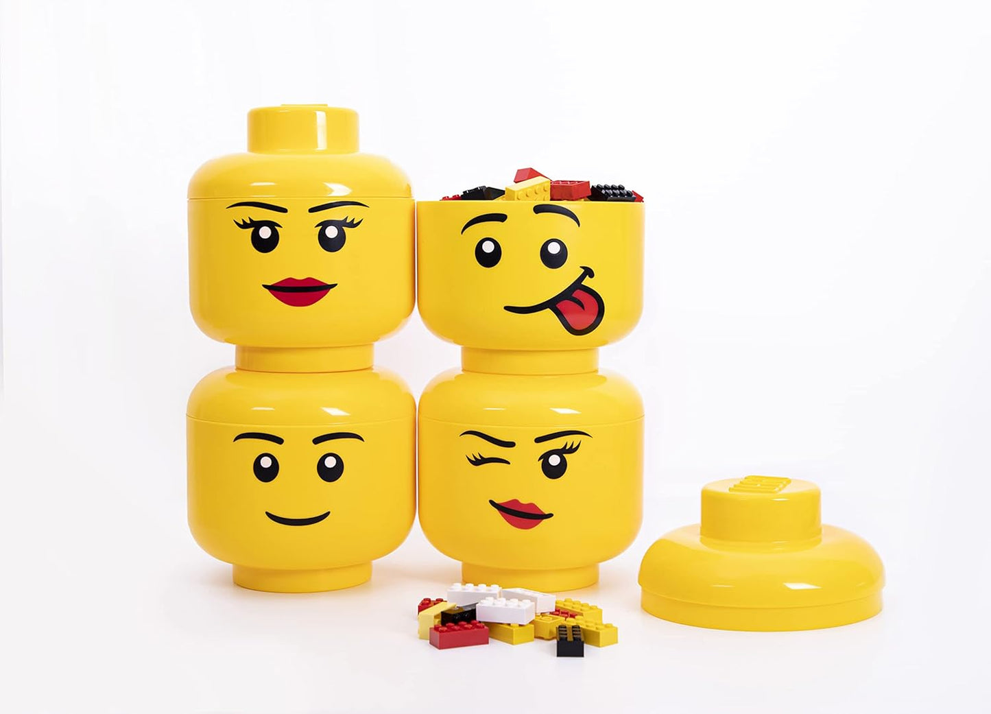 Room Copenhagen, LEGO Storage Heads Stackable Storage Container - Buildable Organizational Bins for Kid’s Toys and Accessories - 6.30 x 6.30 x 7.28in - Small, Girl, Holds 250 Bricks