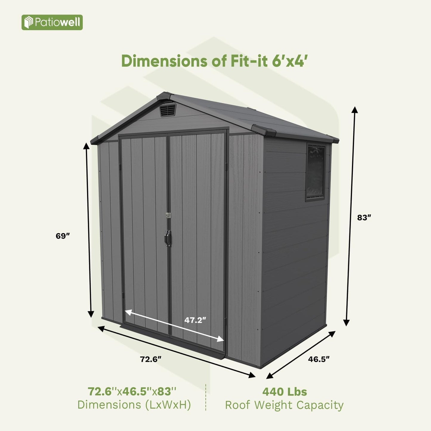 Patiowell 6X4 FT Plastic Outdoor Storage Shed with Floor, Resin Outside Tool Sheds with Window and Lockable Door for Backyard, Garden, Tool Storage Usage, Easy to Install, Dark Grey