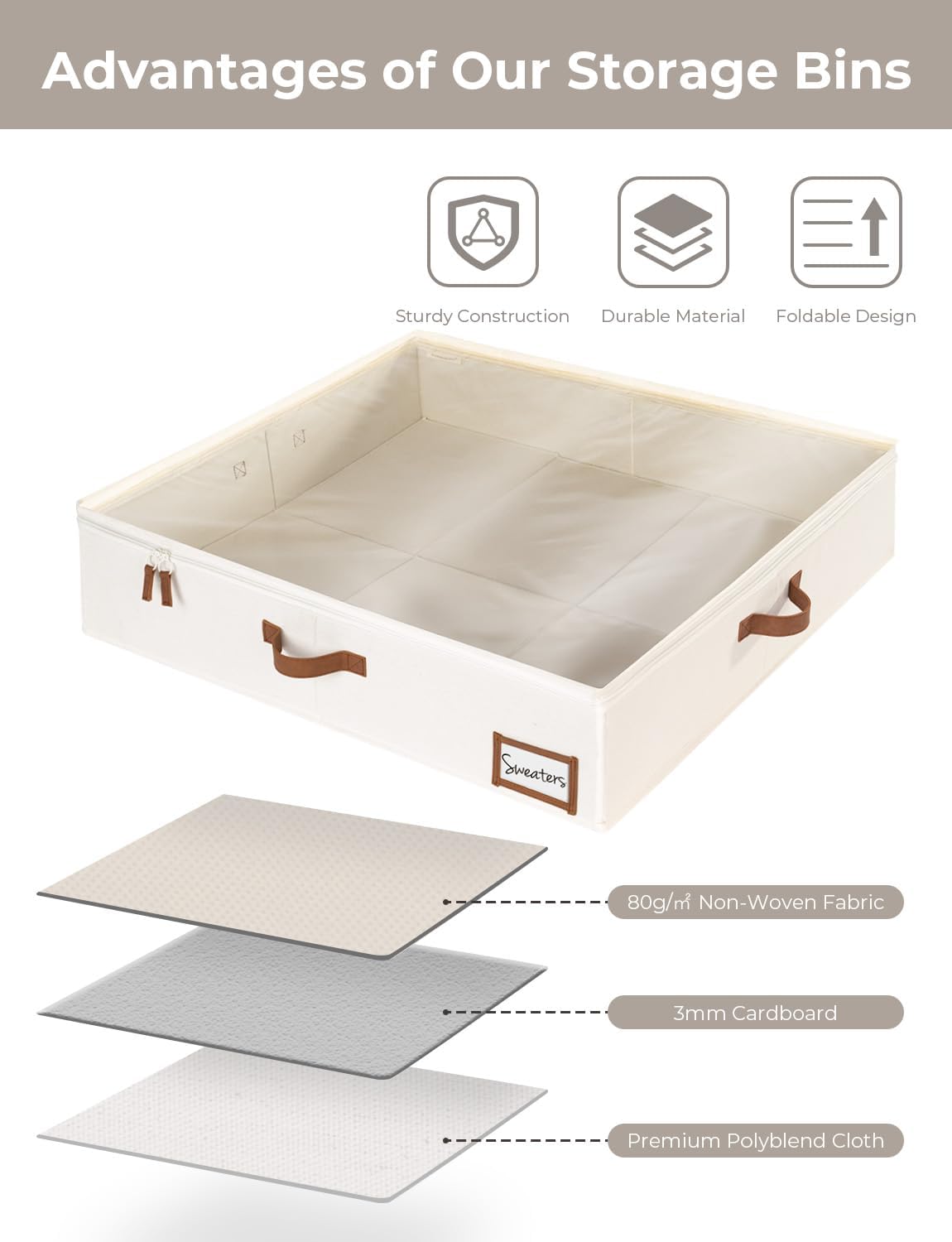 StorageWorks Underbed Storage Box, Under Bed Clothes Organizer With Sturdy Structure and Ultra Thick Fabric, 30" L x 28" W x 6" H, 2 pack