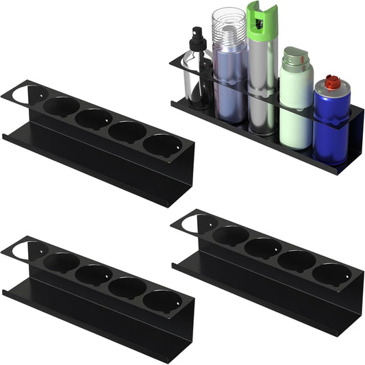 sogiv 4 Pack Spray Can Holder Organizer, Wall-Mounted Steel Spray Bottle Rack, Tool Box Storage Rack, 5 Cans Metal Paint Can Organizer for Garage, Workspace, Shop, Home or Tool Trailer, Black