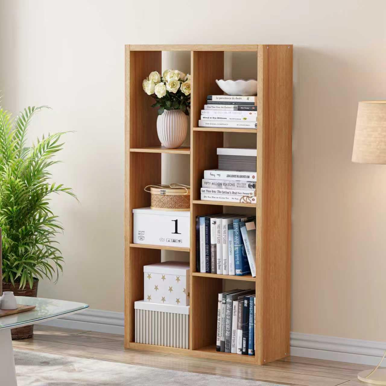 Cube Storage Organizer Bookcase, Decorative 11 inch Open Back Cubical Shelf with Thickened Border, Display Bookshelf for Living Room, Home Office, Sturdy Room (Natural Oak, 7 Cube)