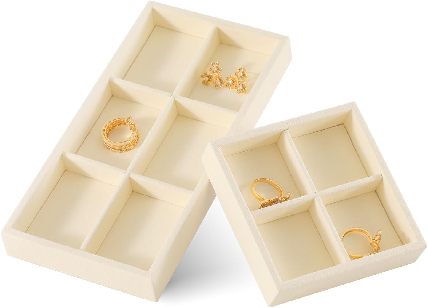 Dark Blue Jewelry Display Tray Ring Necklace Earring Bangle Organizer Multifunctional Storage Case for Jewelry Showcase (Small 4 Grids Tray(beige))
