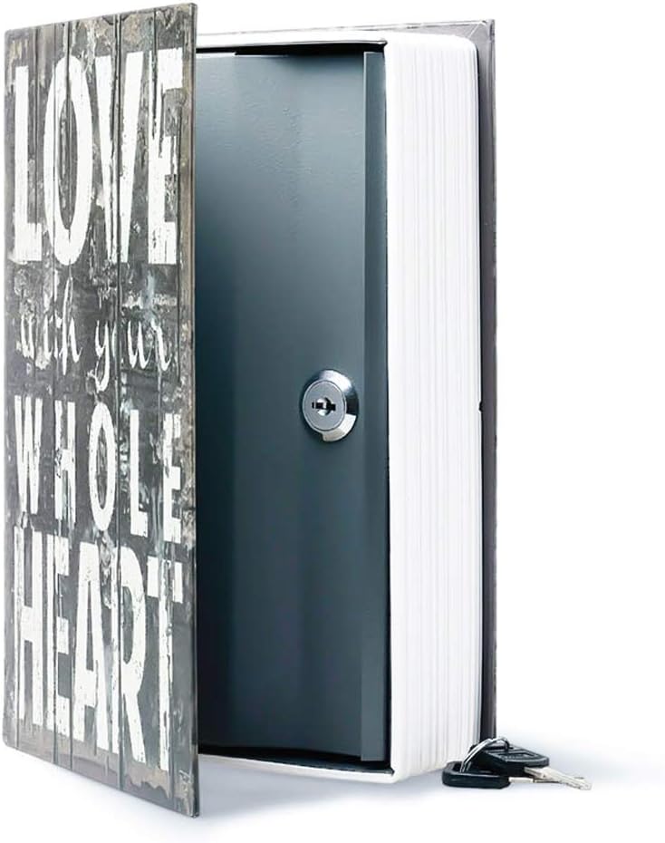 Diversion Book Safe Storage Box (9.5"×6"×2.2"), Dictionary Secret Safe Can with Security Key Lock, Diversion Book Hidden Safe (Love Style-Key)