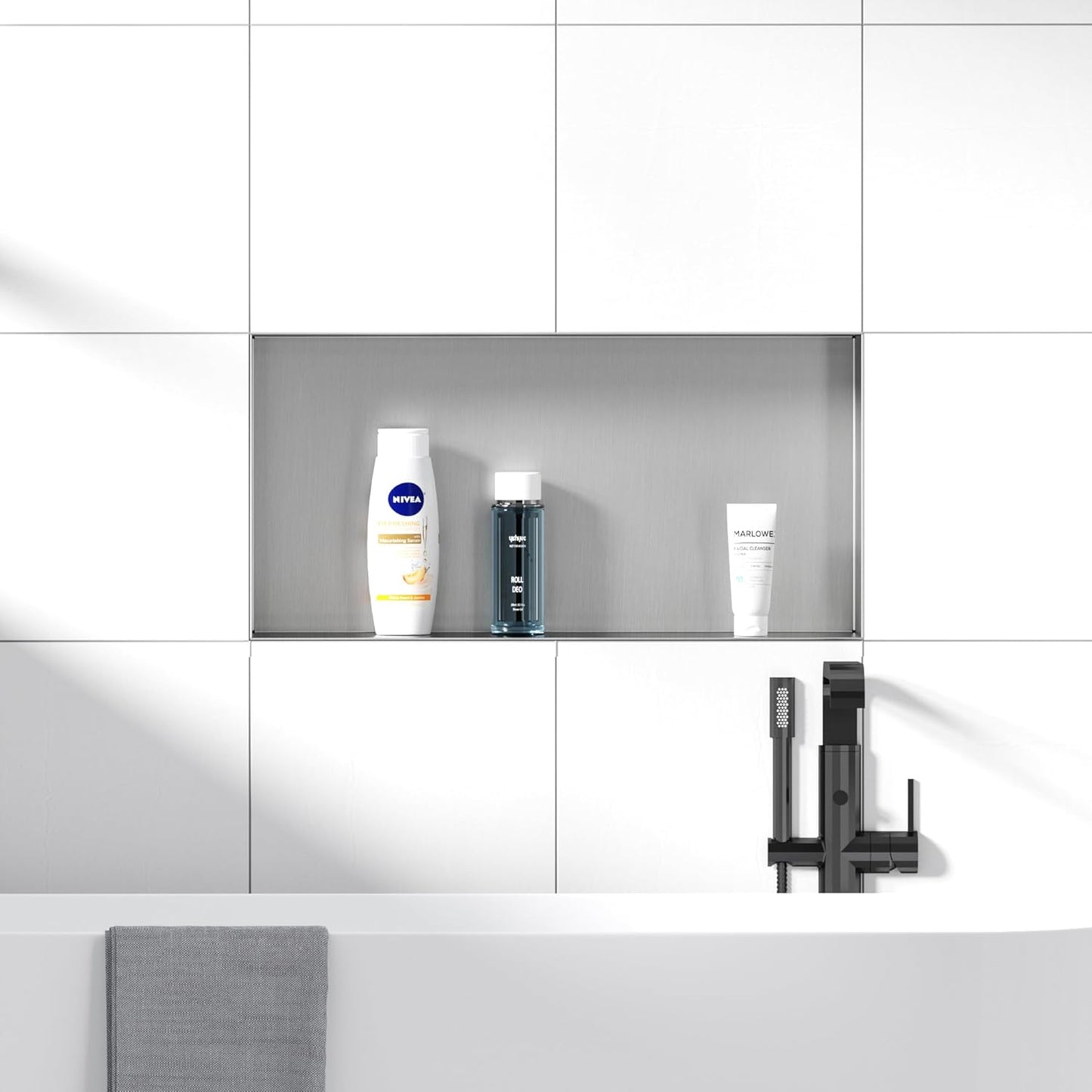 Stainless Steel Shower Niche 24" X 12", No Tile Needed Wall Niche Shower, Recessed Shower Shelf for Bathroom Storage, Brushed Nickel