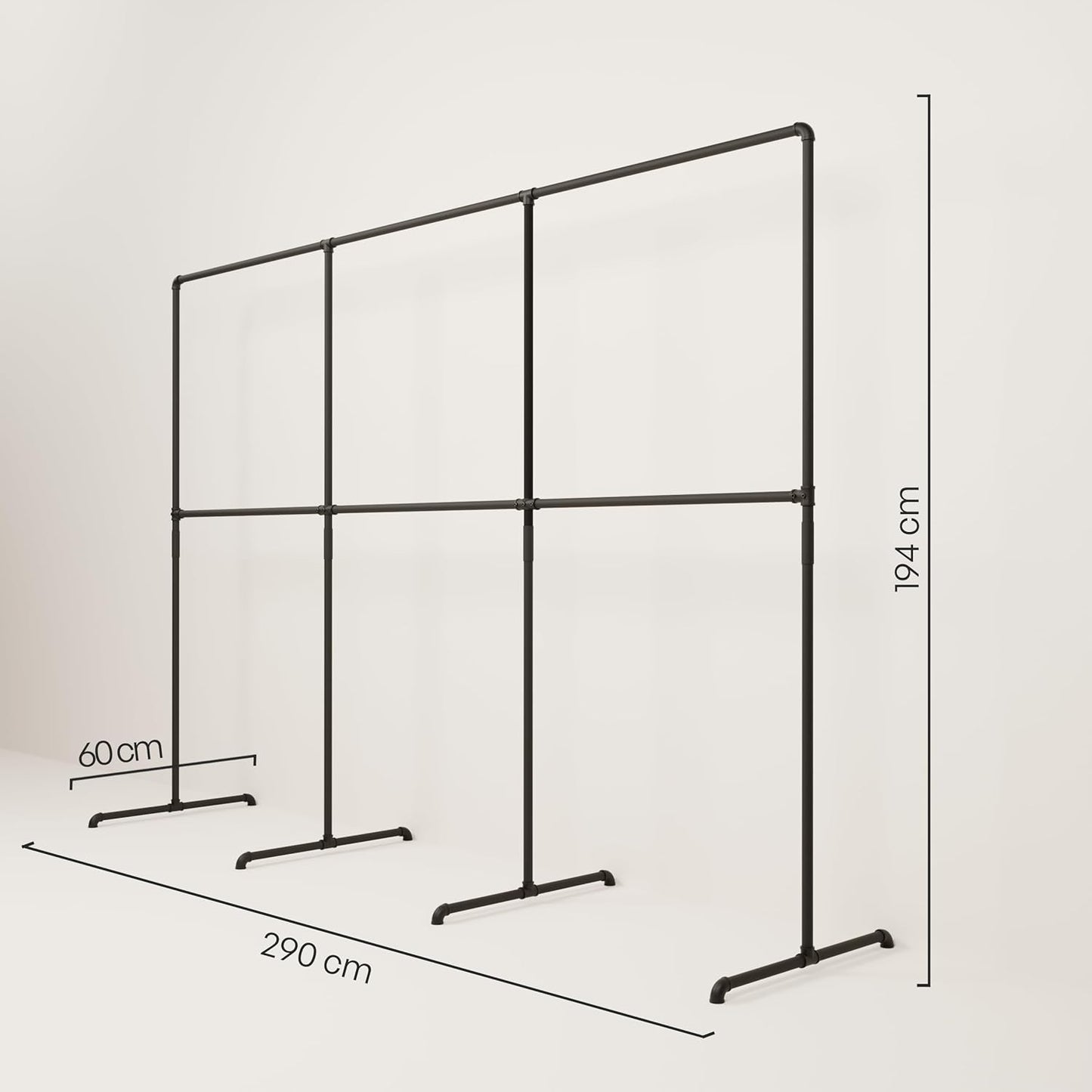 pamo Industrial Design garment rack - LAS 3 Black - freestanding Coat Rack for Walk-In Wardrobe Wall I Clothes Rack Made of Black Sturdy Pipes freestanding from Water Pipe