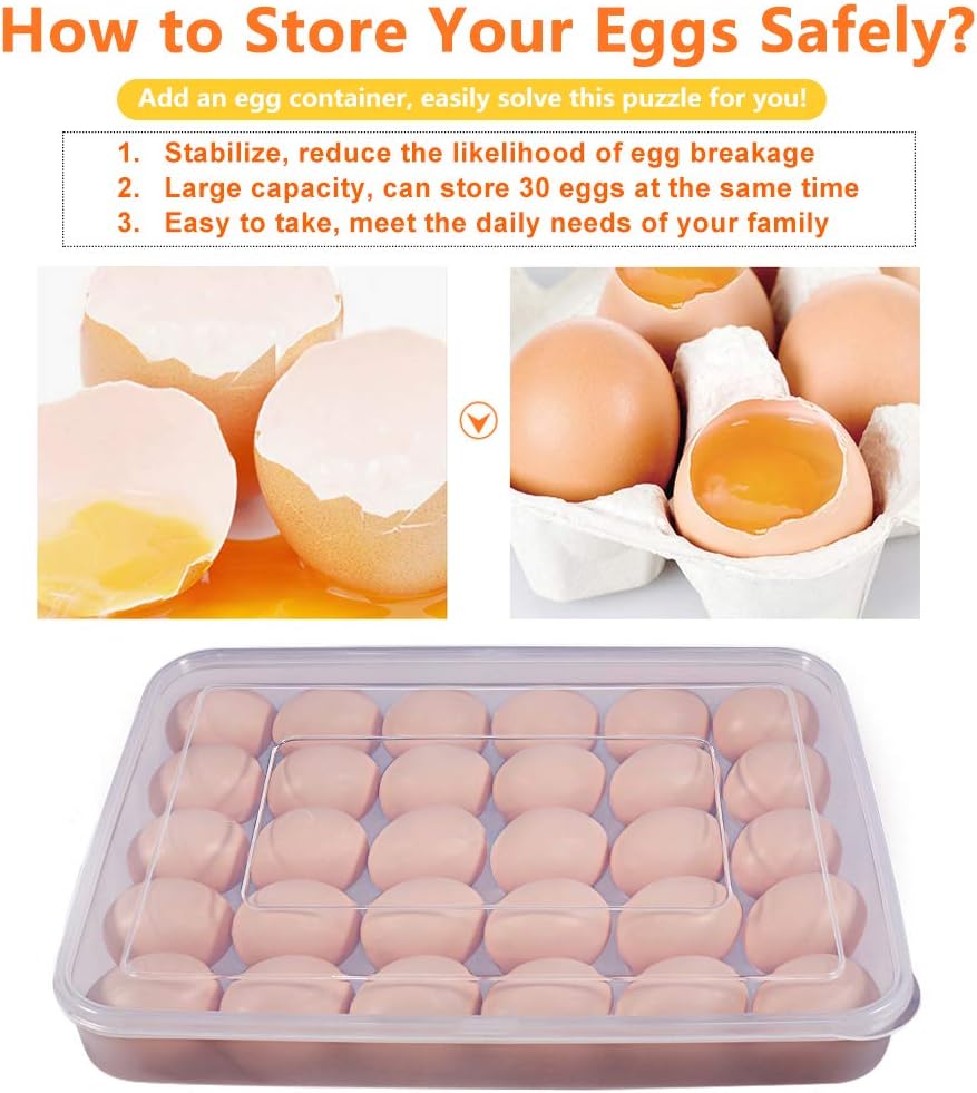 77L Deviled Egg Containers with Lid, (Set of 2), Plastic Deviled Egg Carrier Tray for 60 Eggs, Clear Storage Egg Holder for Refrigerator, Fridge Stackable Countertop Portable Egg Dispenser