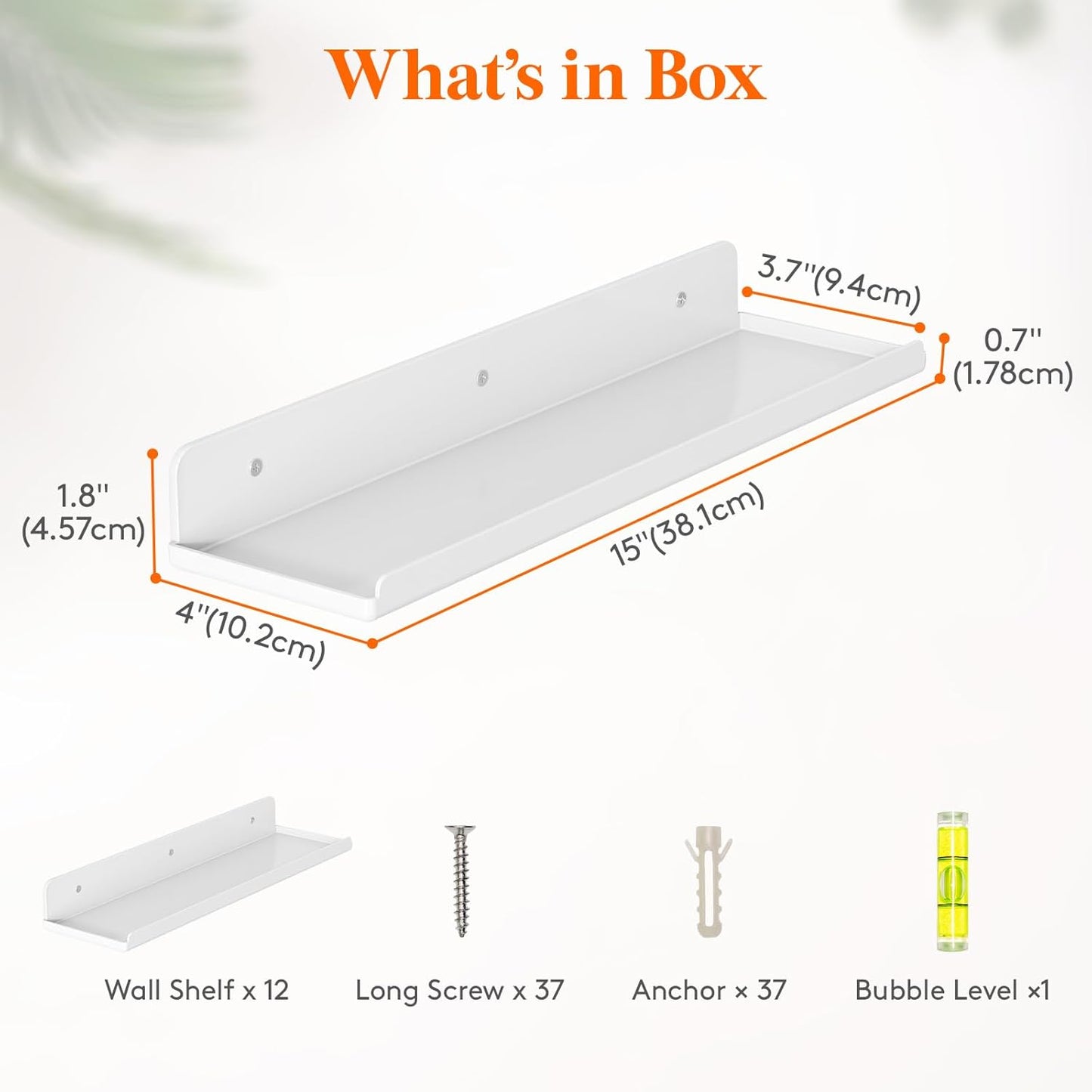 Lifewit Floating Shelves for Wall, 12 Pack White Acrylic Shelf 15" Room Decor for Bookcase/Vinyl Record Display/Photo/Picture in Bedroom, Living Room, Bathroom, Kitchen Storage and Organization